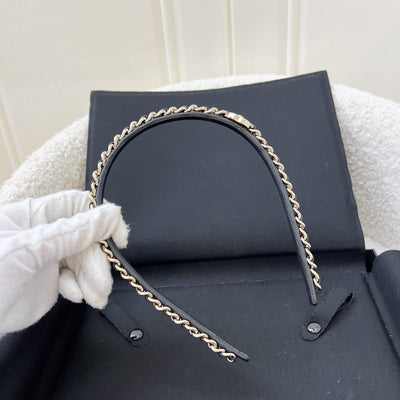 Chanel Hairband With Interwoven Black Leather And Matte