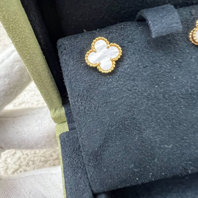 Van Cleef & Arpels VCA Sweet Alhambra Ear Studs with Mother of Pearl MOP in 18K Yellow Gold