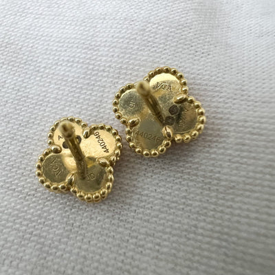 Van Cleef & Arpels VCA Sweet Alhambra Ear Studs with Mother of Pearl MOP in 18K Yellow Gold