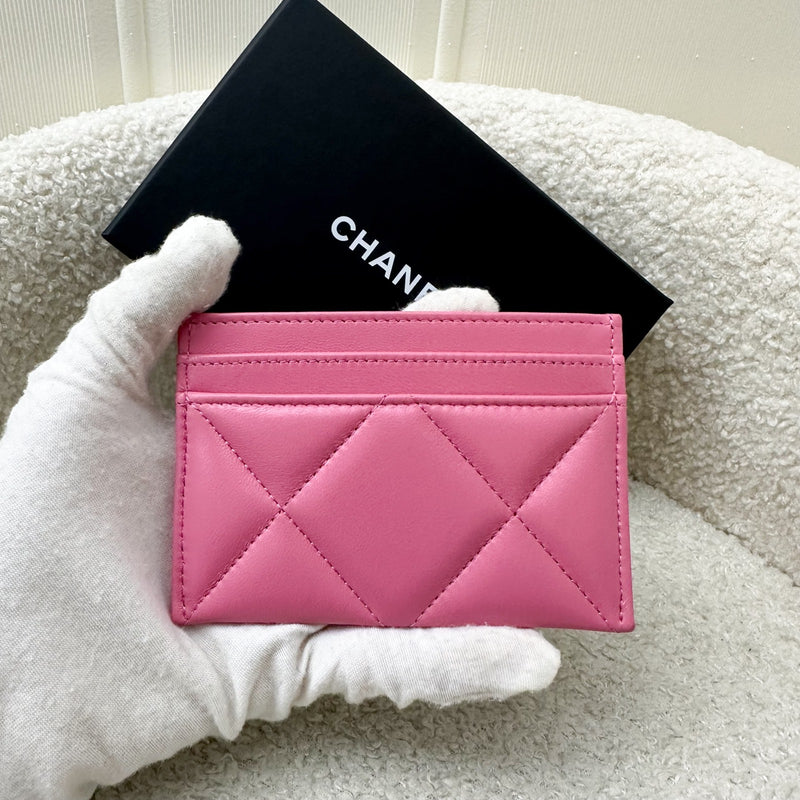 Chanel 19 Flat Card Holder in Pink Lambskin and AGHW