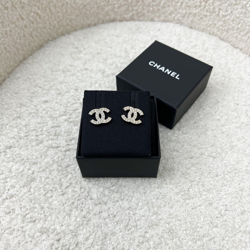 Chanel Classic CC Logo Earrings with Crystals and GHW