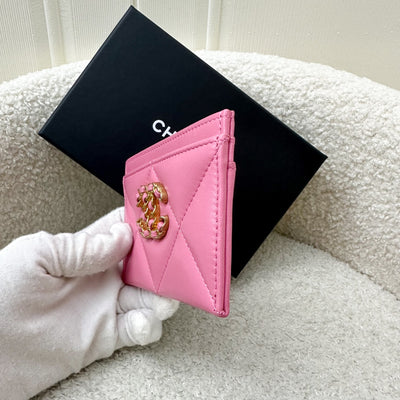 Chanel 19 Flat Card Holder in Pink Lambskin and AGHW