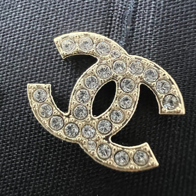 Chanel Classic CC Logo Earrings with Crystals and GHW