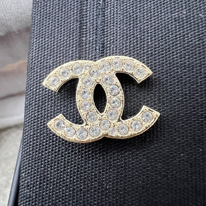 Chanel Classic CC Logo Earrings with Crystals and GHW