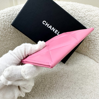 Chanel 19 Flat Card Holder in Pink Lambskin and AGHW