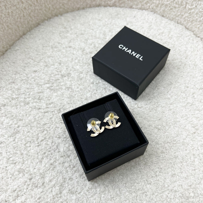 Chanel Classic CC Logo Earrings with Crystals and GHW