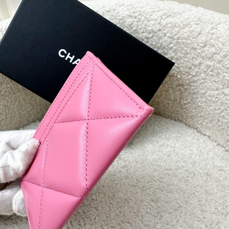 Chanel 19 Flat Card Holder in Pink Lambskin and AGHW