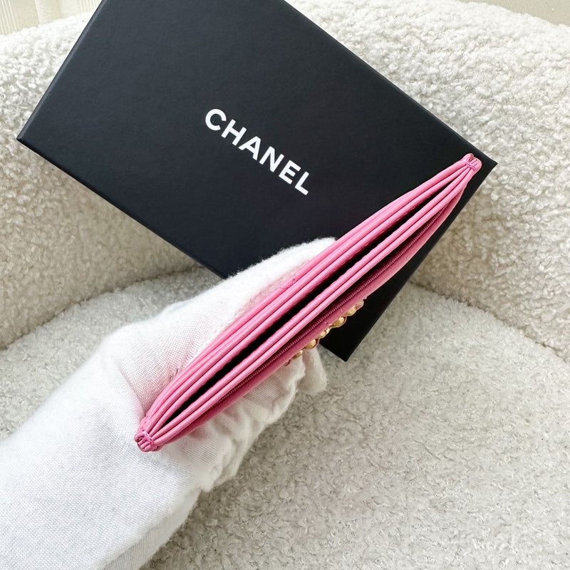 Chanel 19 Flat Card Holder in Pink Lambskin and AGHW