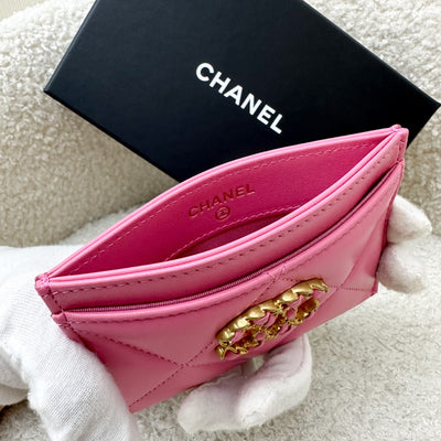 Chanel 19 Flat Card Holder in Pink Lambskin and AGHW