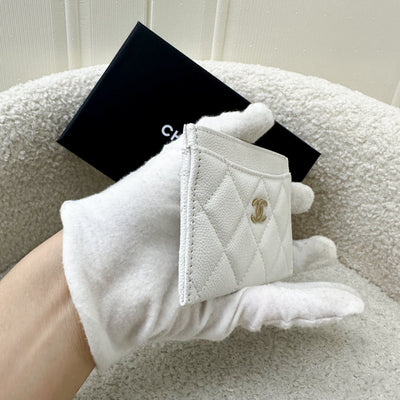 Chanel Classic Flat Card Holder in White Caviar and LGHW