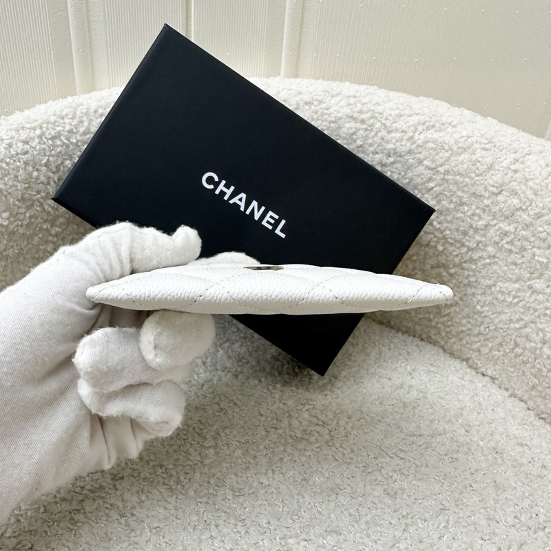 Chanel Classic Flat Card Holder in White Caviar and LGHW