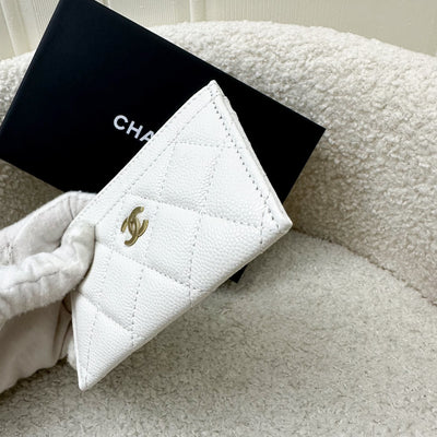 Chanel Classic Flat Card Holder in White Caviar and LGHW