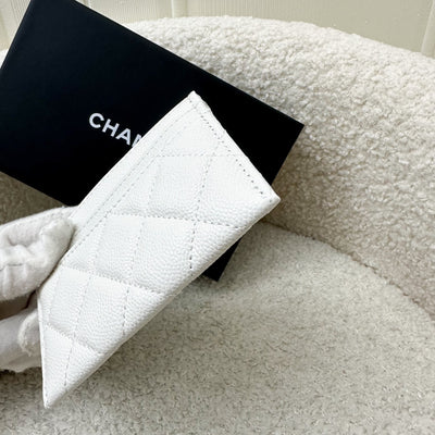 Chanel Classic Flat Card Holder in White Caviar and LGHW