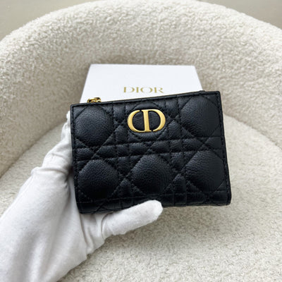 Dior Caro Dahlia Wallet in Black Calfskin and GHW