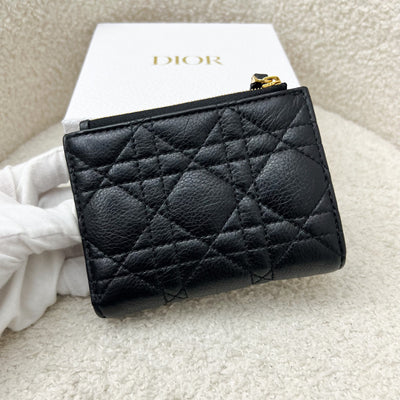 Dior Caro Dahlia Wallet in Black Calfskin and GHW