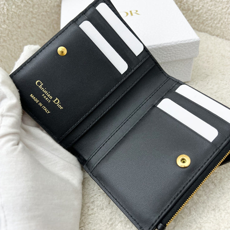 Dior Caro Dahlia Wallet in Black Calfskin and GHW