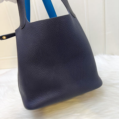 Hermes Picotin 22 in Bleu Nuit / Noir / Bleu Frida Clemence Leather and GHW