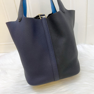 Hermes Picotin 22 in Bleu Nuit / Noir / Bleu Frida Clemence Leather and GHW