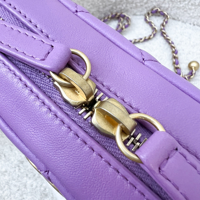 Chanel 22S Pearl Crush Camera Bag in Purple Lambskin AGHW (Model: AS3258)