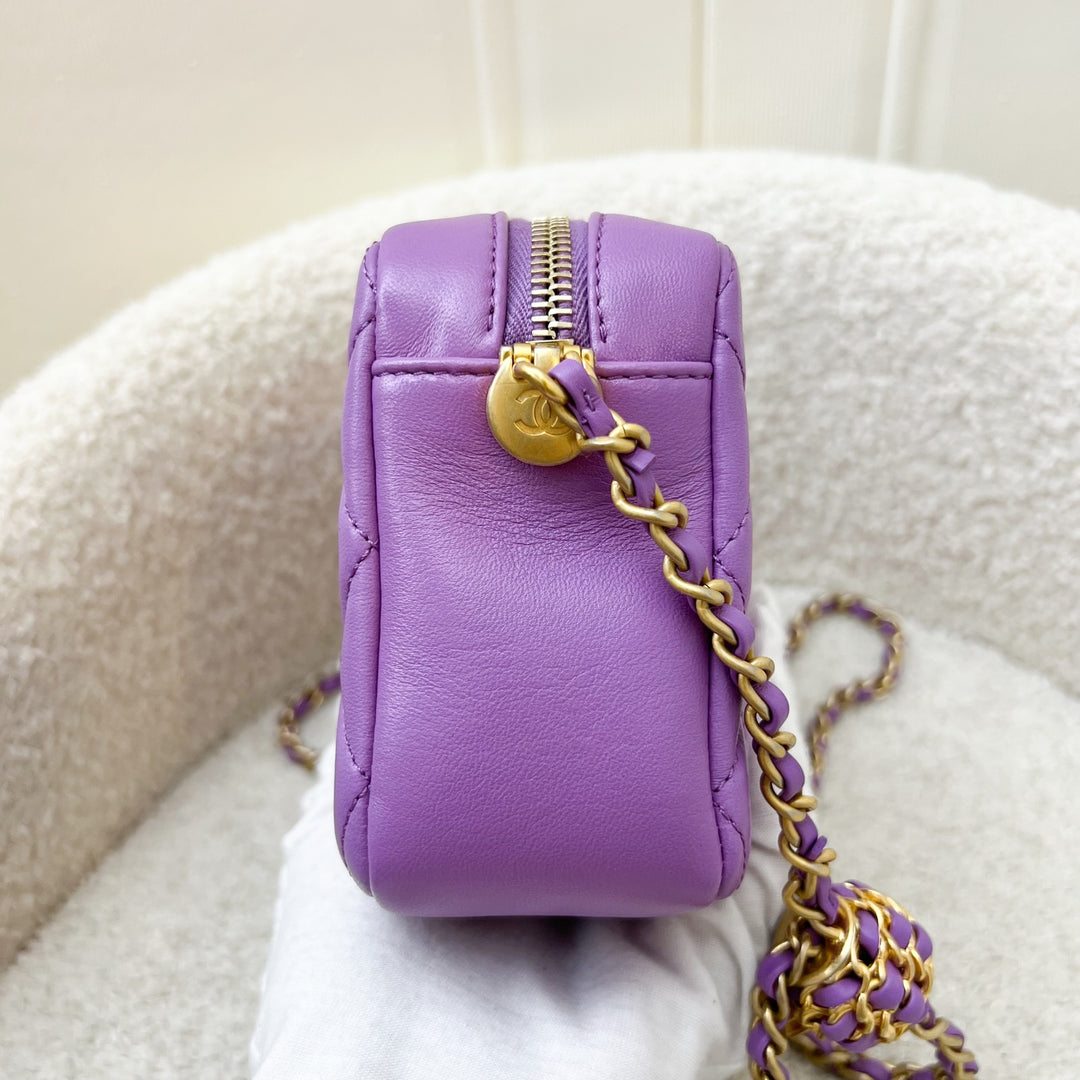 Chanel 22S Pearl Crush Camera Bag in Purple Lambskin AGHW (Model