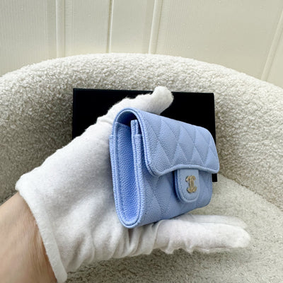 Chanel Classic Snap Card Holder in Periwinkle Blue Caviar and LGHW