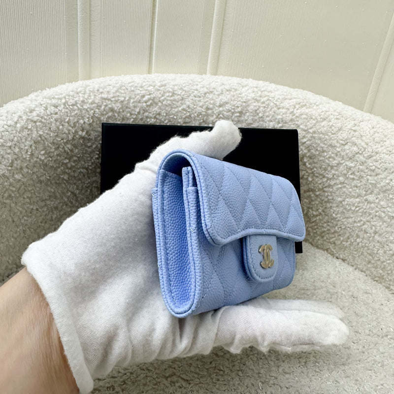 Chanel Classic Snap Card Holder in Periwinkle Blue Caviar and LGHW