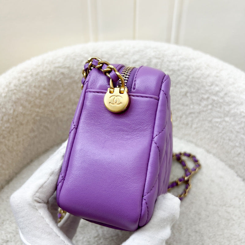 Chanel 22S Pearl Crush Camera Bag in Purple Lambskin AGHW (Model: AS3258)