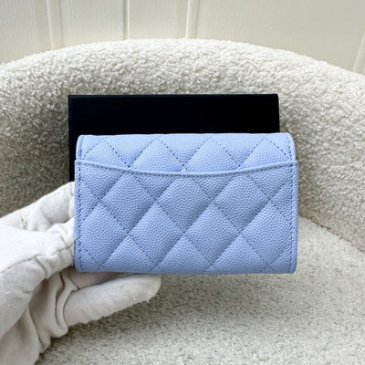 Chanel Classic Snap Card Holder in Periwinkle Blue Caviar and LGHW