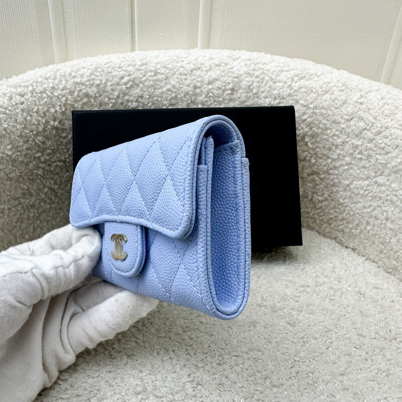 Chanel Classic Snap Card Holder in Periwinkle Blue Caviar and LGHW