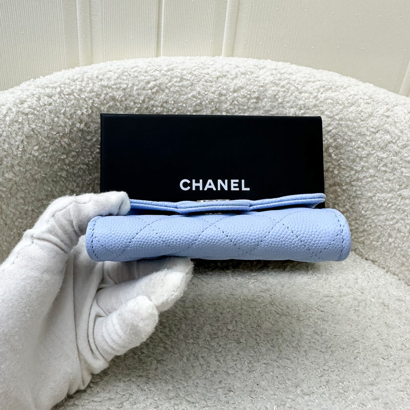 Chanel Classic Snap Card Holder in Periwinkle Blue Caviar and LGHW