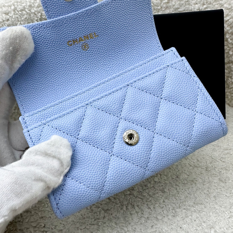 Chanel Classic Snap Card Holder in Periwinkle Blue Caviar and LGHW