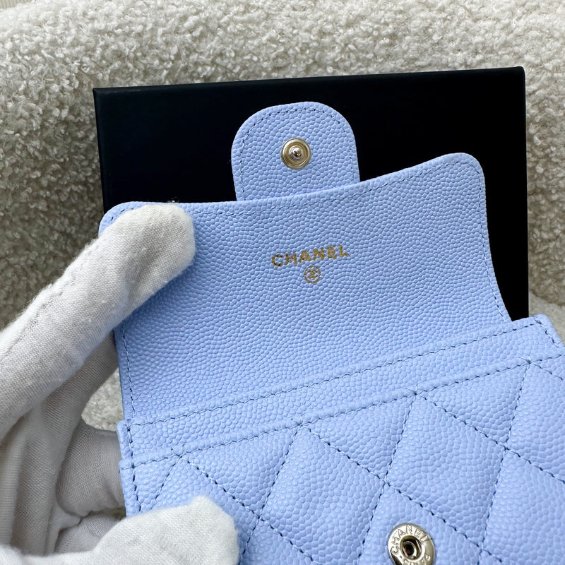 Chanel Classic Snap Card Holder in Periwinkle Blue Caviar and LGHW