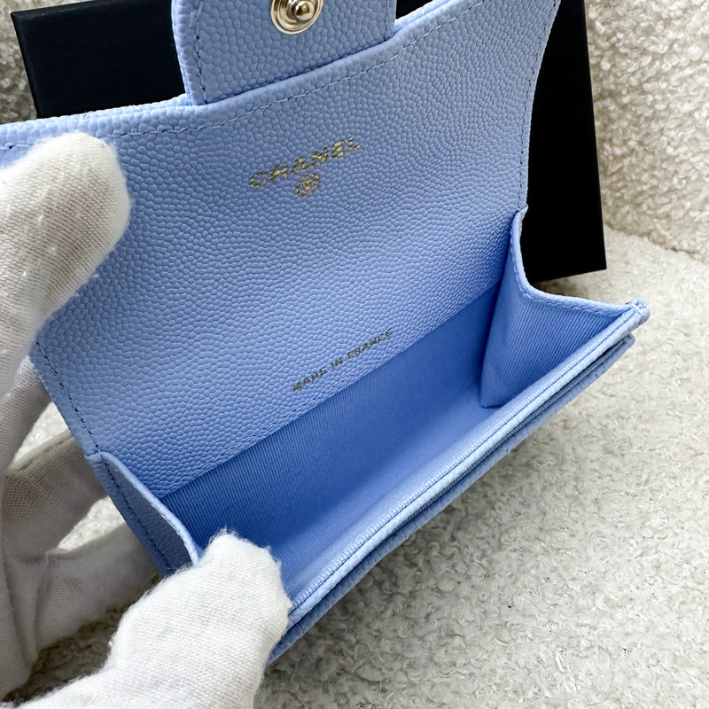 Chanel Classic Snap Card Holder in Periwinkle Blue Caviar and LGHW