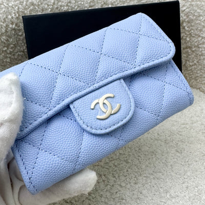 Chanel Classic Snap Card Holder in Periwinkle Blue Caviar and LGHW