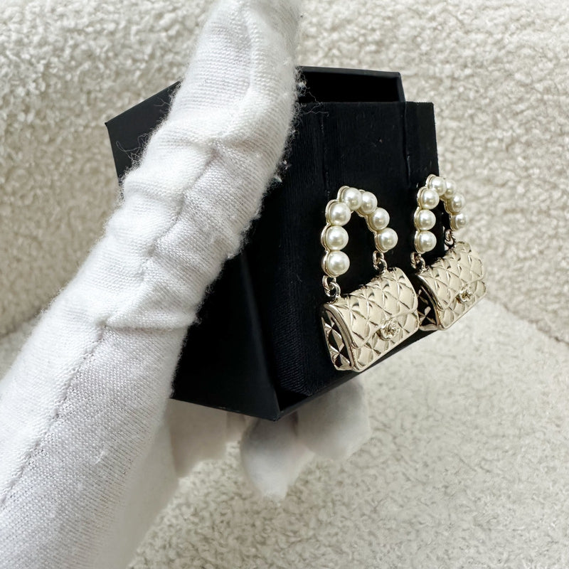 Chanel 21S Classic Flap Earrings with Pearls in LGHW