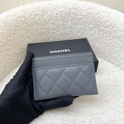 Chanel 25B Flat Card Holder with Diamantes studded CC Logo in Grey Caviar and LGHW