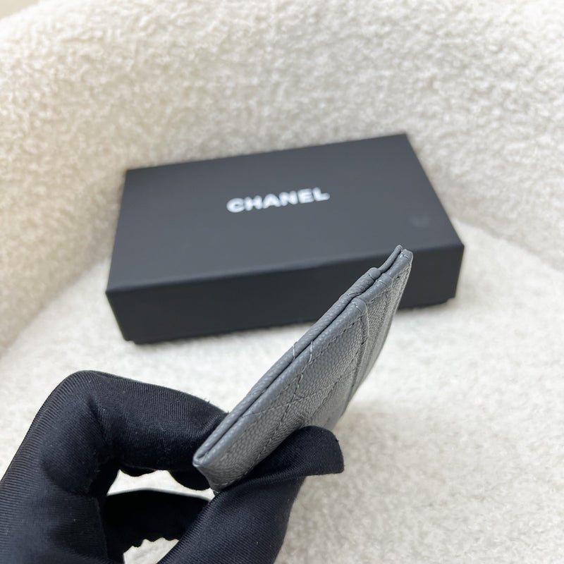 Chanel 25B Flat Card Holder with Diamantes studded CC Logo in Grey Caviar and LGHW