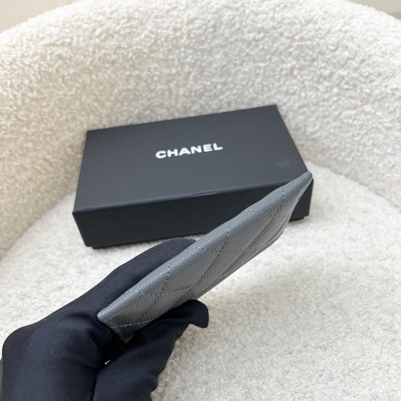 Chanel 25B Flat Card Holder with Diamantes studded CC Logo in Grey Caviar and LGHW