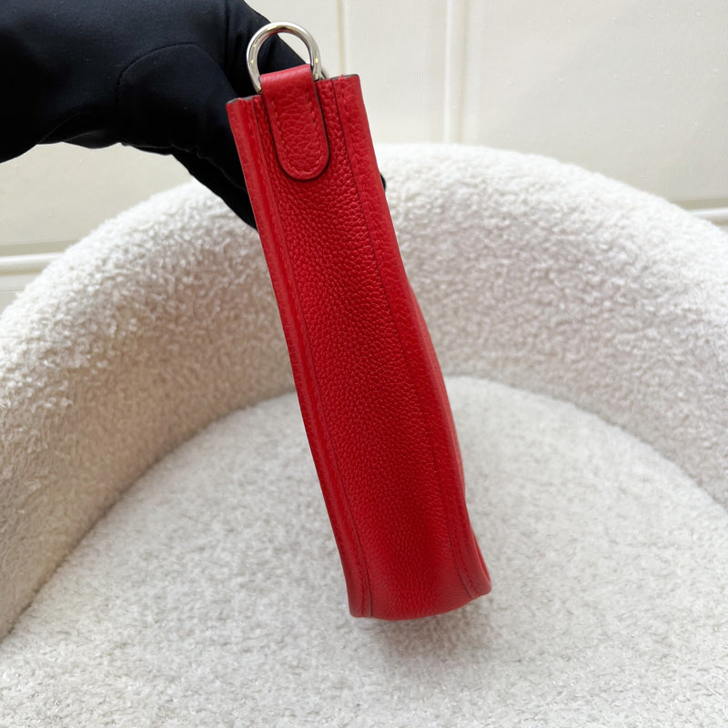 Hermes Mini Evelyne TPM in Red Clemence Leather with Red and Blue Strap and PHW
