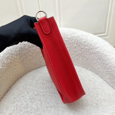 Hermes Mini Evelyne TPM in Red Clemence Leather with Red and Blue Strap and PHW