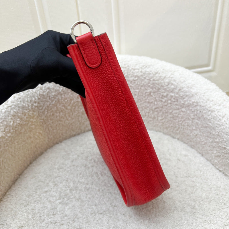 Hermes Mini Evelyne TPM in Red Clemence Leather with Red and Blue Strap and PHW