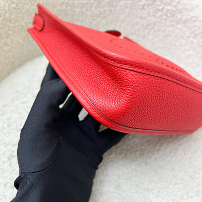 Hermes Mini Evelyne TPM in Red Clemence Leather with Red and Blue Strap and PHW