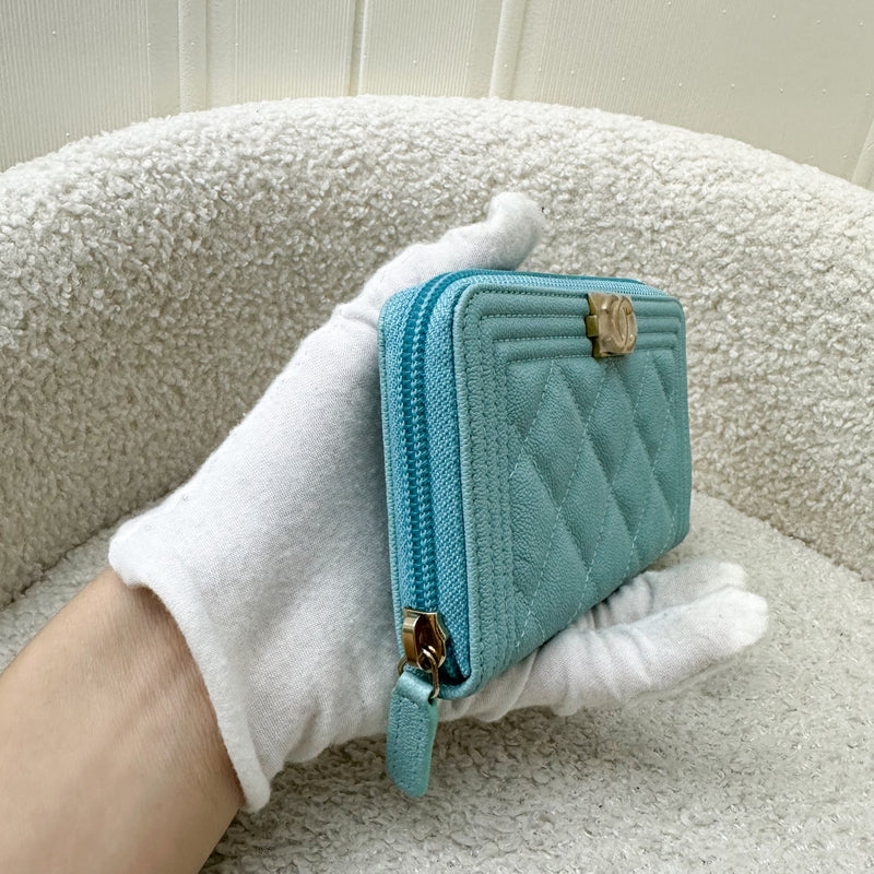 Chanel Boy Medium Mid-Length Zippy Wallet in Tiffany Blue and AGHW