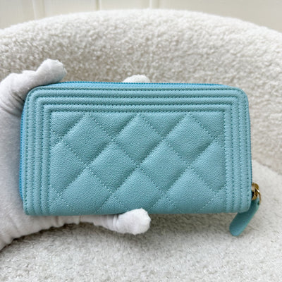 Chanel Boy Medium Mid-Length Zippy Wallet in Tiffany Blue and AGHW