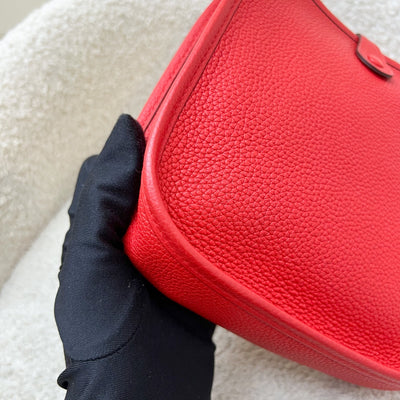 Hermes Mini Evelyne TPM in Red Clemence Leather with Red and Blue Strap and PHW