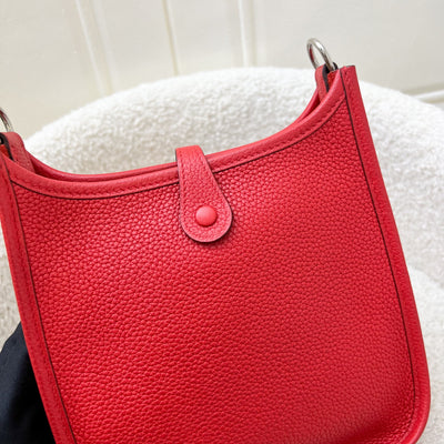 Hermes Mini Evelyne TPM in Red Clemence Leather with Red and Blue Strap and PHW