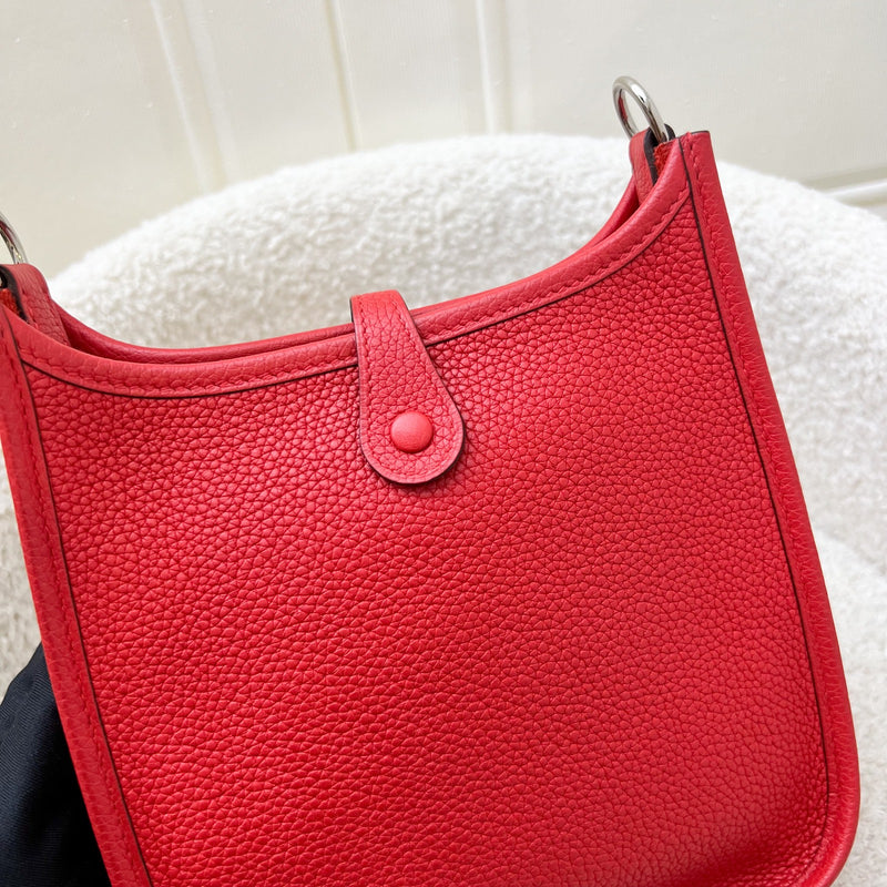 Hermes Mini Evelyne TPM in Red Clemence Leather with Red and Blue Strap and PHW