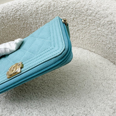 Chanel Boy Medium Mid-Length Zippy Wallet in Tiffany Blue and AGHW