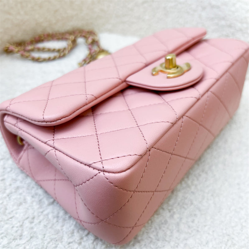 Chanel 23K Pearl Crush Mini Rectangle Flap in Rose Pink Lambskin and AGHW