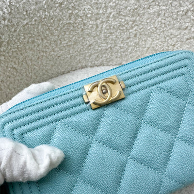 Chanel Boy Medium Mid-Length Zippy Wallet in Tiffany Blue and AGHW